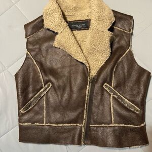 Black Rivet Brown and Cream Shearling Vest